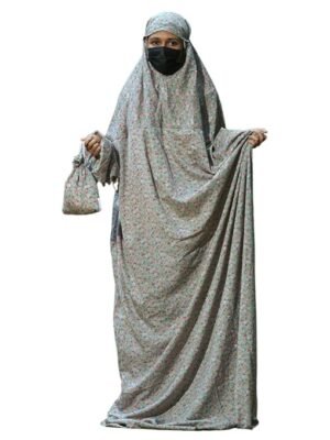 Islamic Prayer Dress for Women- Free Size, Muslim Dress with Hijab, Jilbab/Namaz Khimar/Prayer Clothes Niqab Khimar, Islamic Premium Prayer Clothes, Light Green floral Print color