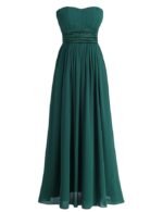 Women's Strapless Chiffon Bridesmaid Dress Long Prom Evening Gown（Dark Green）