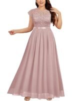 Women's Formal Floral Lace Plus Size Bridesmaid Party Maxi Dress, Pink, 3X-Large Plus