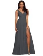 Women's Long A-Line Bridesmaid Dresses with Slit V-Neck Chiffon Prom Formal Dress B080