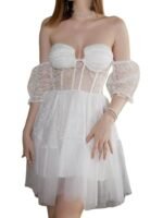 Sexy White Flowy Off-Shoulder Backless Princess Mini Bridesmaid Party Dress for Women
