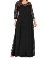 Women's Plus Size Lace Dress 3/4 Sleeve Bridesmaid Wedding Evening Gown Formal Cocktail Party Long Maxi Dresses-Black-3XL