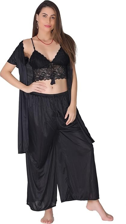 Women's Satin Kimono Robes Bridesmaid Wedding Robes Silky Bathrobes Summer Loungewear Nightsuit Nighty Honeymoon Special（Black）