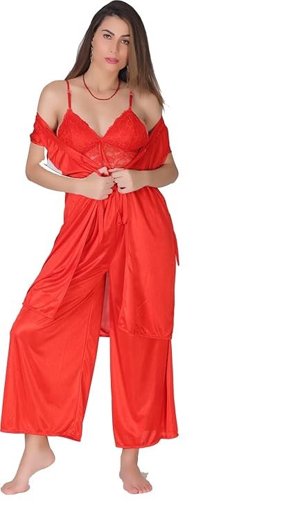 Women's Satin Kimono Robes Bridesmaid Wedding Robes Silky Bathrobes Summer Loungewear Nightsuit Nighty Honeymoon Special（Red）