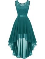 Women's Floral Lace Chiffon Bridesmaid Dress Hi-Lo Swing Party Dress, Peacock Green, Medium