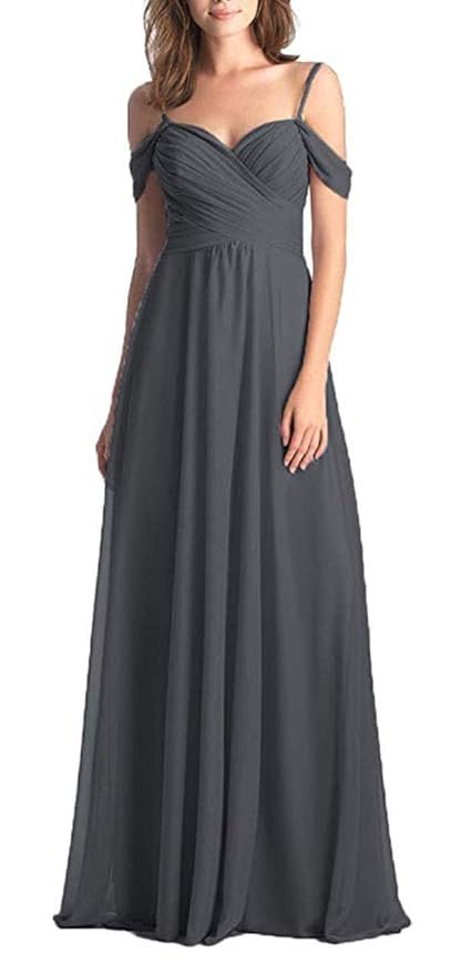 Women's A-Line Pleated Cold-Shoulder Chiffon Long Bridesmaid Dress
