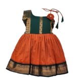 Girl's Traditional Ethnic Wear Kalyani Cotton Flower Knot Frock (Keshari)