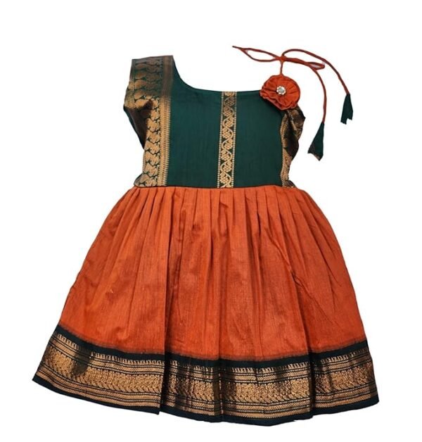 Girl's Traditional Ethnic Wear Kalyani Cotton Flower Knot Frock (Keshari)