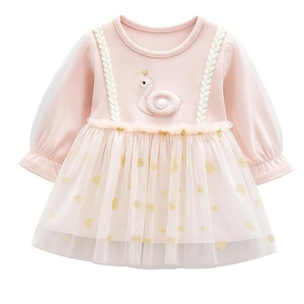 Baby Girl Long Sleeve Princess Dress – Soft Cotton Round Neck Flower Dress for Toddler Girls, Birthday, Party & Casual Wear (Pink AD4)