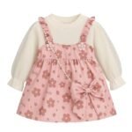 Baby Girl Long Sleeve Princess Dress – Soft Cotton Round Neck Flower Dress for Toddler Girls, Birthday, Party & Casual Wear (Pink AD5)