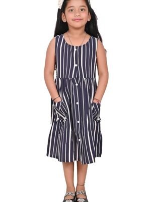 Girls Embroidery Cotton Long Sleeve Flower Dresses LH5460 for 1-8 Years (Dark Blue)
