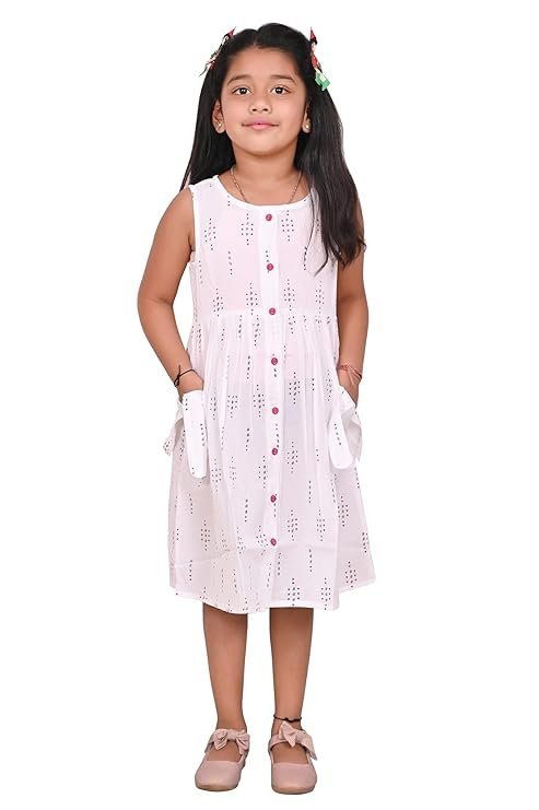 Girls Embroidery Cotton Long Sleeve Flower Dresses LH5460 for 1-8 Years (White Red)