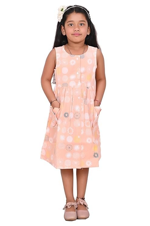 Girls Embroidery Cotton Long Sleeve Flower Dresses LH5460 for 1-8 Years (Orange Pink)