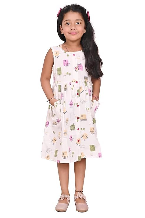 Girls Embroidery Cotton Long Sleeve Flower Dresses LH5460 for 1-8 Years (Multicolour White)
