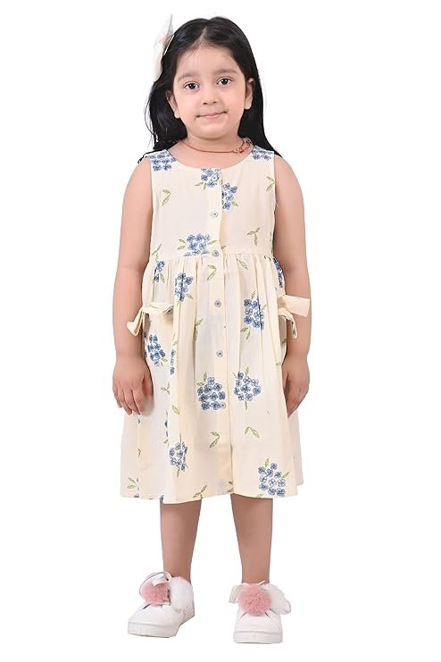 Girls Embroidery Cotton Long Sleeve Flower Dresses LH5460 for 1-8 Years (Yellow Flower)