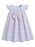 Girl Ditsy Flower Print Dress Round Neck 100% Cotton A-Line Cap Sleeves Fit and Flare Frock/Dress for Baby Girls