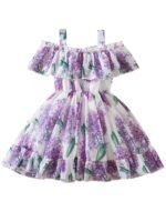 Girl's Floral Printed Frock Dress for Girls Short Frock Baby Princess Western Dresses| Stylish Fancy Kids Clothing for Festival, Fashion (Purple)