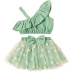 Latest Fancy Stylish Baby Girls Pista Green Crop Top Pure Viscos Cotton With Flower Printed Design Skirts
