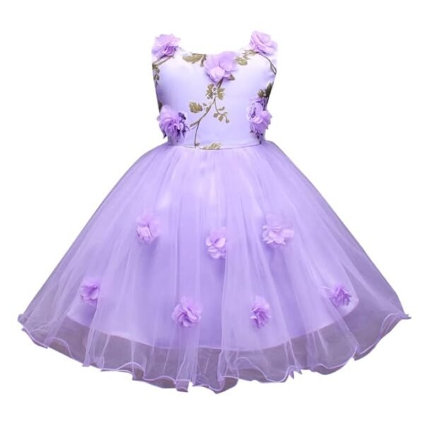 Girl's Fit And Flare Knee Length Sleeveless Floral Applique Party Dress