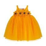 Kids Baby Girls Frocks Knee Length Birthday Net Flared Ruffle Pattern Sleeveless Traditional Beautiful Sun Flower Western Frock Princess Dress for Girls（Mango Yellow）