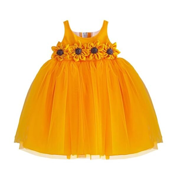 Kids Baby Girls Frocks Knee Length Birthday Net Flared Ruffle Pattern Sleeveless Traditional Beautiful Sun Flower Western Frock Princess Dress for Girls（Mango Yellow）