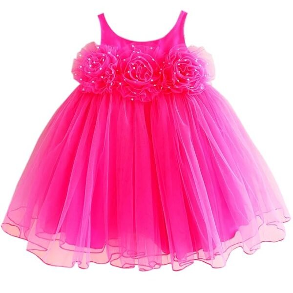 Kids Baby Girls Frocks Knee Length Birthday Net Flared Ruffle Pattern Sleeveless Traditional Beautiful Sun Flower Western Frock Princess Dress for Girls（Hot Pink）