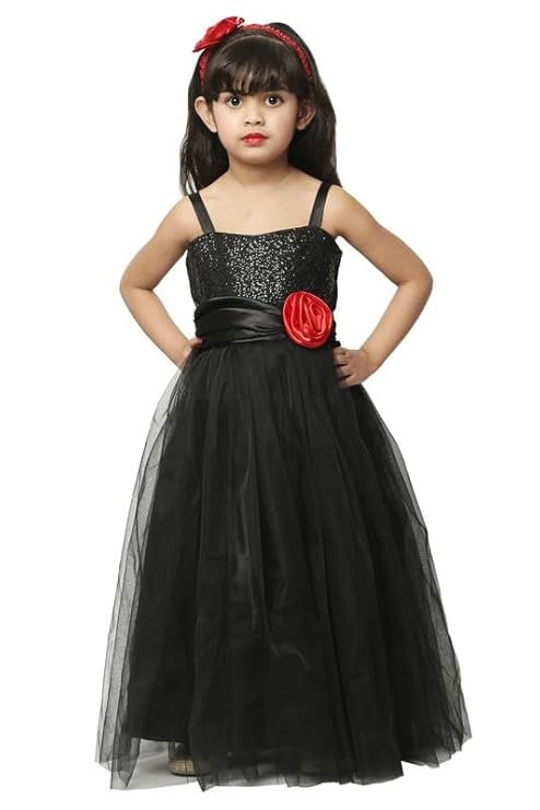 Baby Girls Net Fit & Flare Floor-Length Gown Sequin Prom Kids Dress (Black)