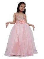 Baby Girls Net Fit & Flare Floor-Length Gown Sequin Prom Kids Dress (Peach)