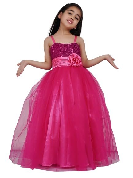 Baby Girls Net Fit & Flare Floor-Length Gown Sequin Prom Kids Dress (Pink)