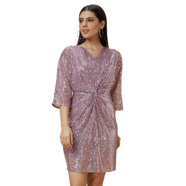 Women's Polyester Sheath Knee-Length Dress（Pink）