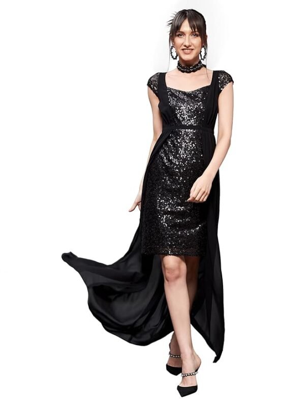 Women's Embellished Fit & Flare Maxi Dress (Black)