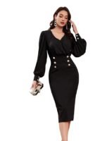 Women Bodycon Sweatheart Neck Lantern Sleeve one Piece Bodycon Midi Dress | Dress for Women (Black)
