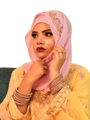 Luxury Bridal Hijab Scarf With Handwork(Pink)