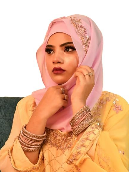 Luxury Bridal Hijab Scarf With Handwork(Pink)