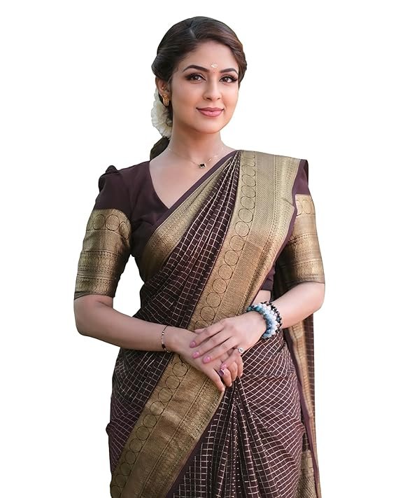 Women's Maroon Banarasi Kanchipuram Art Silk Saree for Women – Traditional Wedding & Party Saree with Blouse Piece – Ethnic Indian Silk Saree for Bridal, Festive (Burgundy)