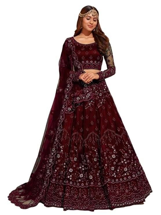 Elegant and Stylish Lehenga Choli for Women – Traditional Indian Wear with Embroidery, Perfect for Weddings and Festivals (Zareen-Maroon)