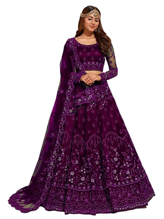 Elegant and Stylish Lehenga Choli for Women – Traditional Indian Wear with Embroidery, Perfect for Weddings and Festivals (Zareen-Purple)