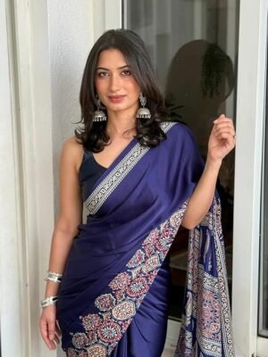 Traditional Indian Ethnic Wear with Blouse Piece, Festival Wedding Special (NAVY BLUE)