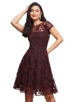 Women's Round Neck Sleeveless Polyester Ruffled Knee- Length Dress