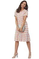 Women's Cotton Printed A-Line Western Knee-Length Dress（Light Pink）