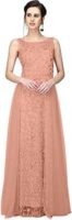 Women's Net Fit and Flare Maxi Dress(Orange)