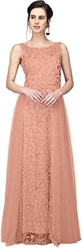 Women's Net Fit and Flare Maxi Dress(Orange)