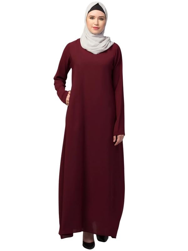 Women's Inner Abaya Dress With Side Pocket Made with Nida Matte Fabric(Maroon)