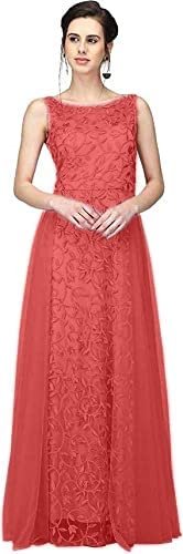 Women's Net Fit and Flare Maxi Dress(Red)
