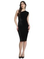 One Shoulder Party Dress for Women Bodycon | Shiny Velvet Back Slit Stylish Outfit(Black)
