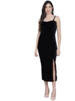 Women's Velvet Bodycon Maxi Party Dress(Black)