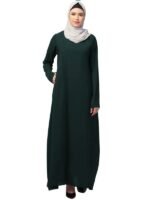 Women's Inner Abaya Dress With Side Pocket Made with Nida Matte Fabric(Bottle Green)