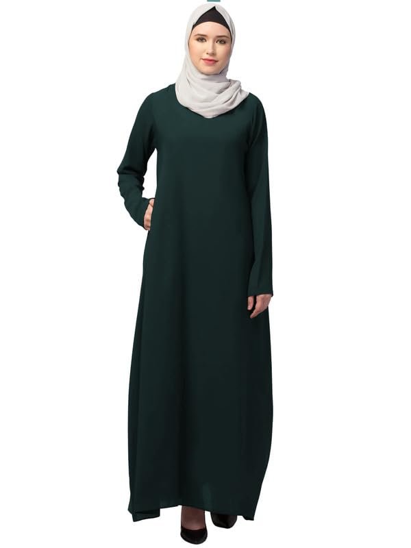 Women's Inner Abaya Dress With Side Pocket Made with Nida Matte Fabric(Bottle Green)