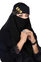 Women's Fashion Black Nida Fabric Golden Chain 3 Flower Nose-Piece | Long Sleeves