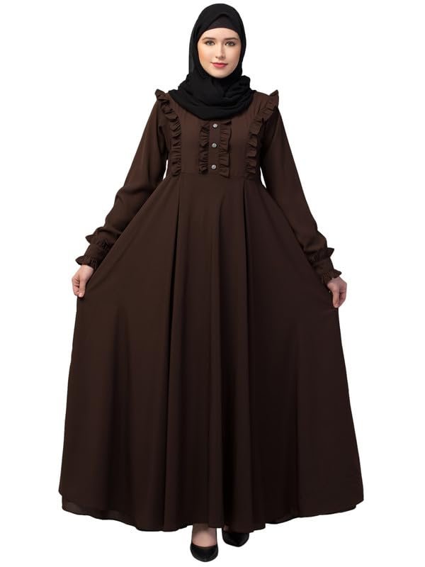 Umbrella Abaya with Frill Work with Fashionable Buttons Made in Nida Matte Fabric